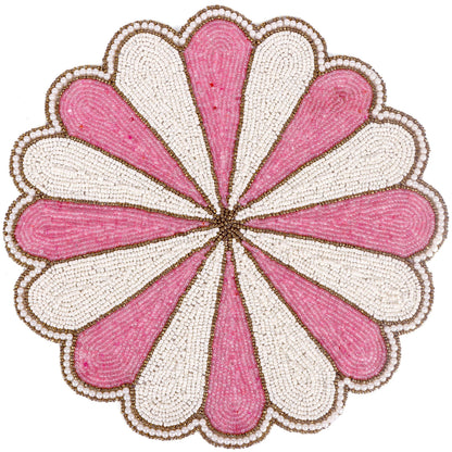 ALPHA LIVING HOME, 13-Inch Beaded Placemat, Pink White, Set of 1