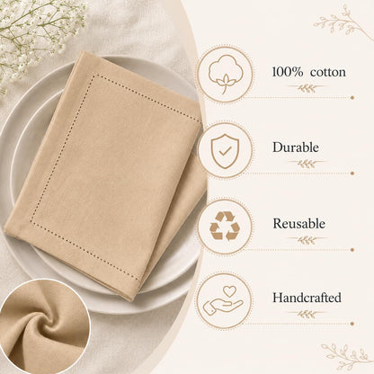 Cotton Cloth Dinner Napkins, Tan, 12- Pack
