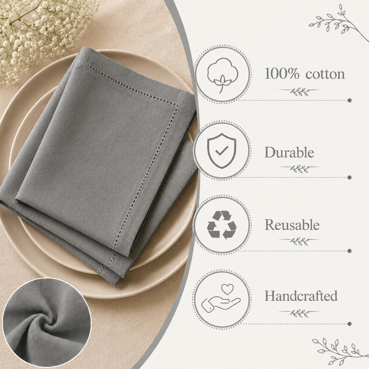 Alpha Living Home Cotton Cloth Napkins, Gray, Set of 12