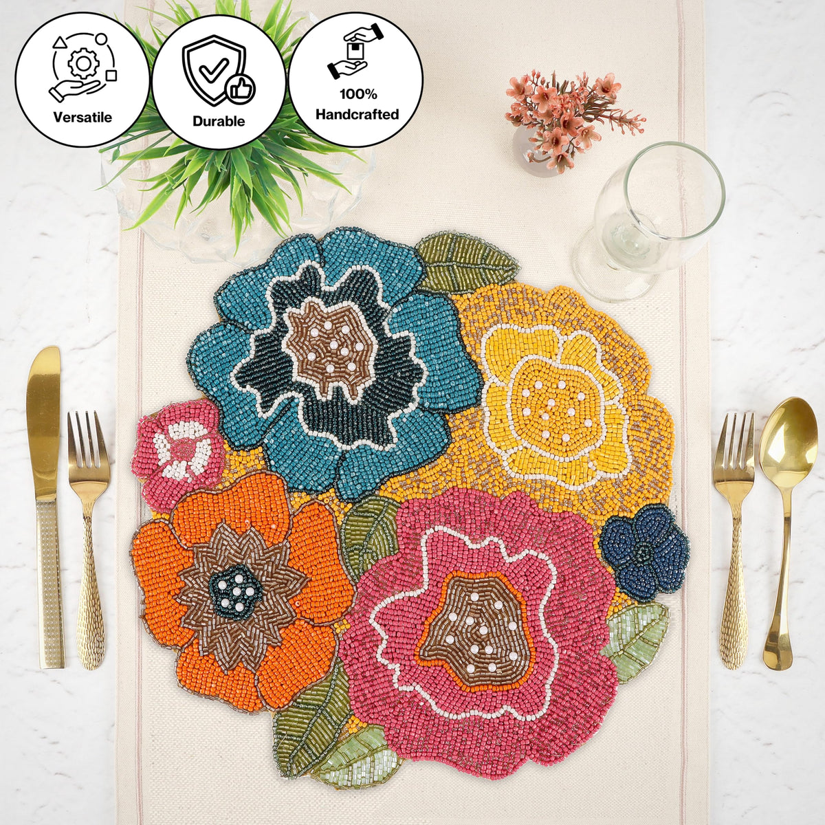 Alpha Living 13-Inch Round Beaded Placemat, Multi, Set of 1