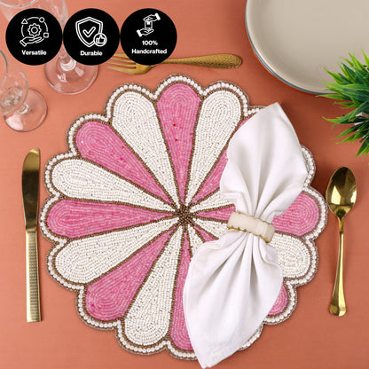 ALPHA LIVING HOME, 13-Inch Beaded Placemat, Pink White, Set of 1