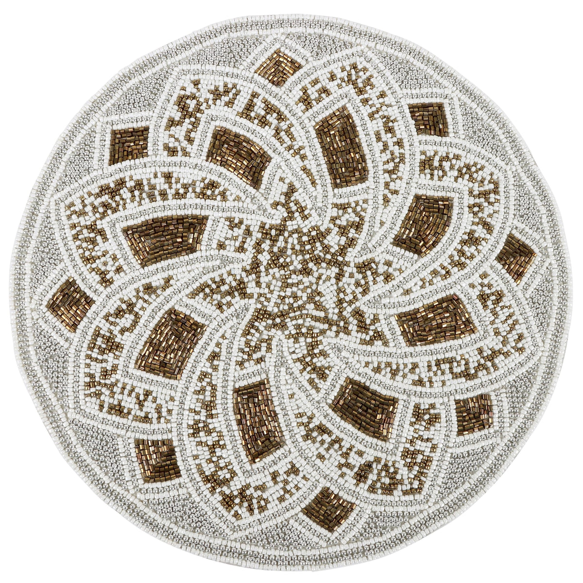 13-Inch Round Glass Beaded Placemat, Silver Brown, Set of 1