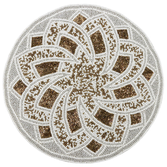 13-Inch Round Glass Beaded Placemat, Silver Brown, Set of 1