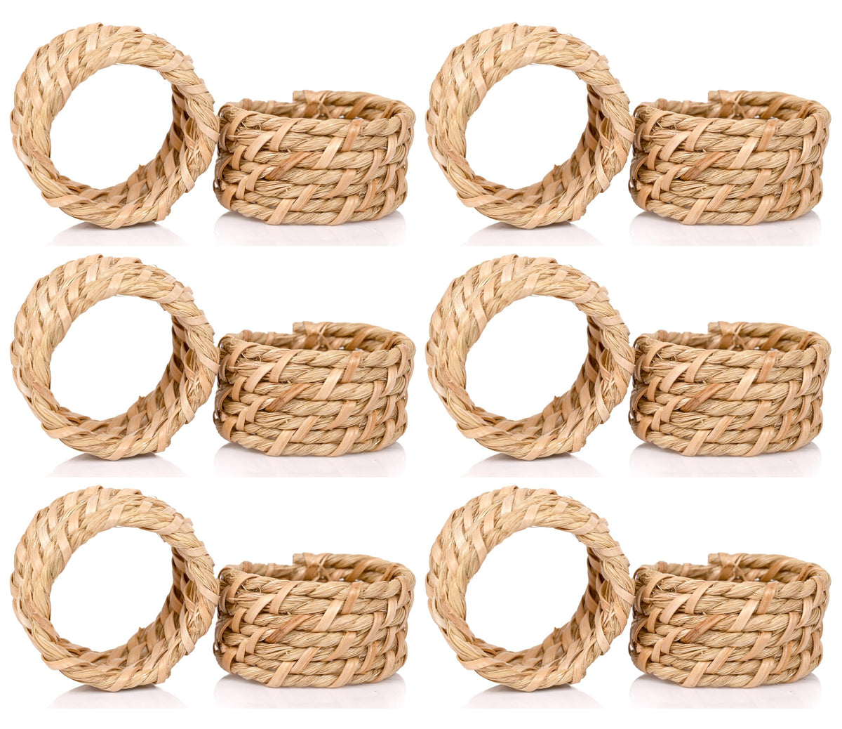 Alpha Living Home Rattan Napkin Rings, Natural Tan, Set of 12