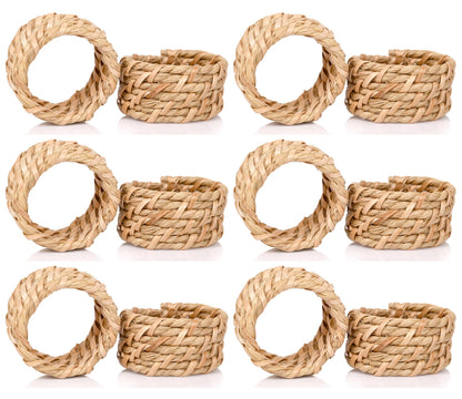 Alpha Living Home Rattan Napkin Rings, Natural Tan, Set of 12