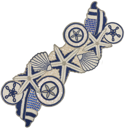 Beaded Table Runner - Handmade Glass Beads & Polyester Runner for Coffee & Dining Table, Elegant Star Pattern Decor for Home, Wedding, Holiday, Coastal or Boho Theme (Blue White) - ALPHA Living HOME