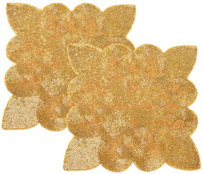 ALPHA Living HOME Square Beaded Placemats – Handmade Glass Bead Table Mats, Set of 2 (Mustard)