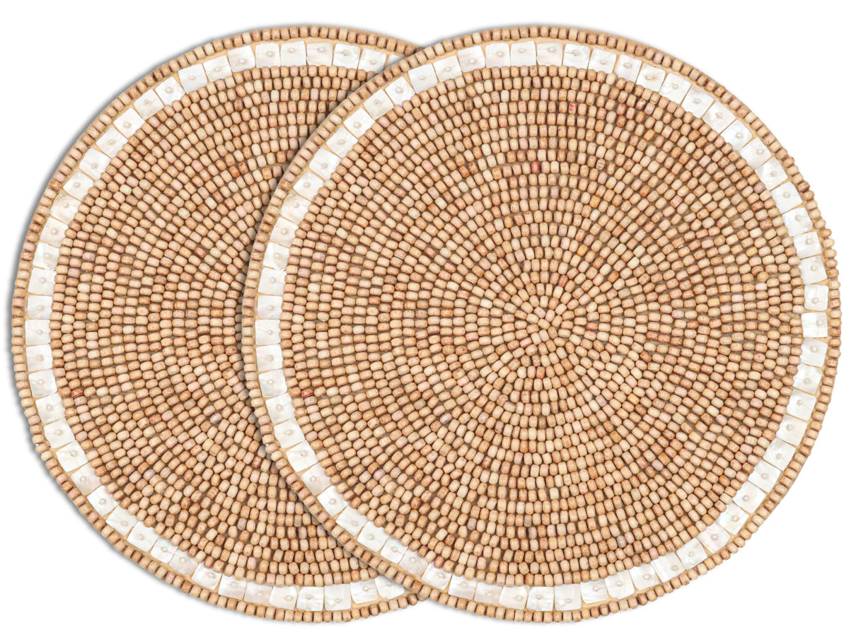 Alpha Living Round Woven Placemats, Ivory Light Brown, Set of 2
