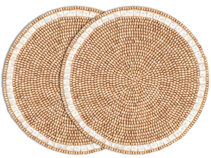 Alpha Living Round Woven Placemats, Ivory Light Brown, Set of 2