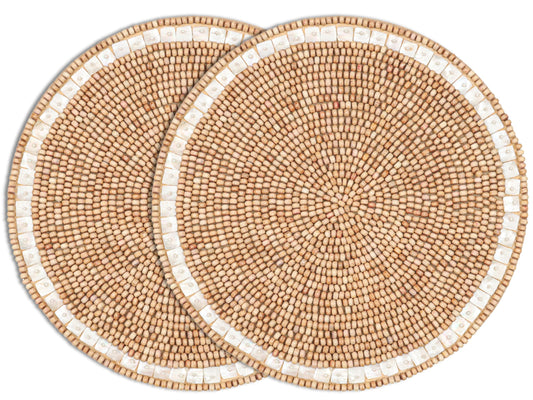 Alpha Living Round Woven Placemats, Ivory Light Brown, Set of 2