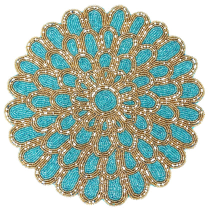 ALPHA Living HOME Handmade Beaded Placemat, 13" Round Glass Bead Table Mat, Set of 1