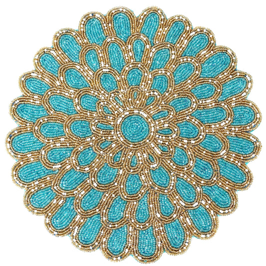 ALPHA Living HOME Handmade Beaded Placemat, 13" Round Glass Bead Table Mat, Set of 1
