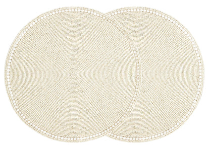 Round Beaded Placemats - Handmade Beaded Table Mat Non-Slip Polyester Backing for Dining Table Decor, Kitchen, Parties, Family Meals Pack of 2 (Ivory) - ALPHA Living HOME
