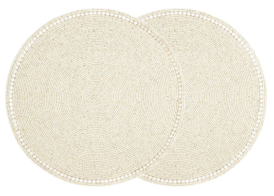 Round Beaded Placemats - Handmade Beaded Table Mat Non-Slip Polyester Backing for Dining Table Decor, Kitchen, Parties, Family Meals Pack of 2 (Ivory) - ALPHA Living HOME