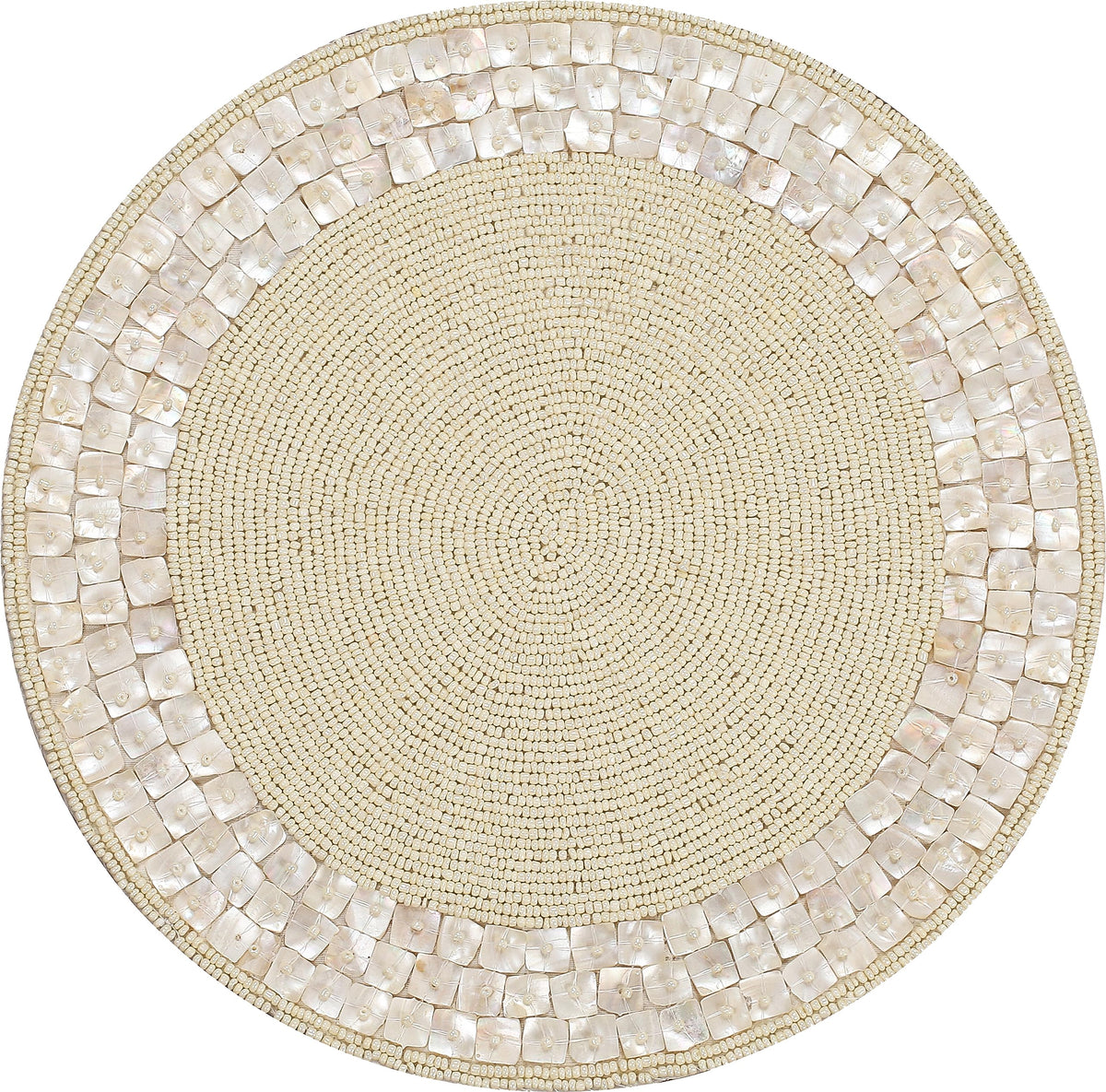 ALPHA Living HOME Ivory Beaded Placemat 13 Inch Round Glass Bead Dining Mat- Set of 1