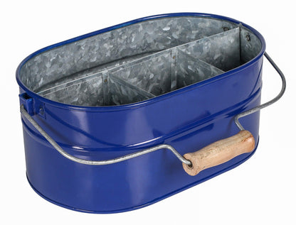 Alpha Living Home 4-Section Galvanized Utensil Caddy with Wooden Handle – Farmhouse Kitchen Organizer, Blue