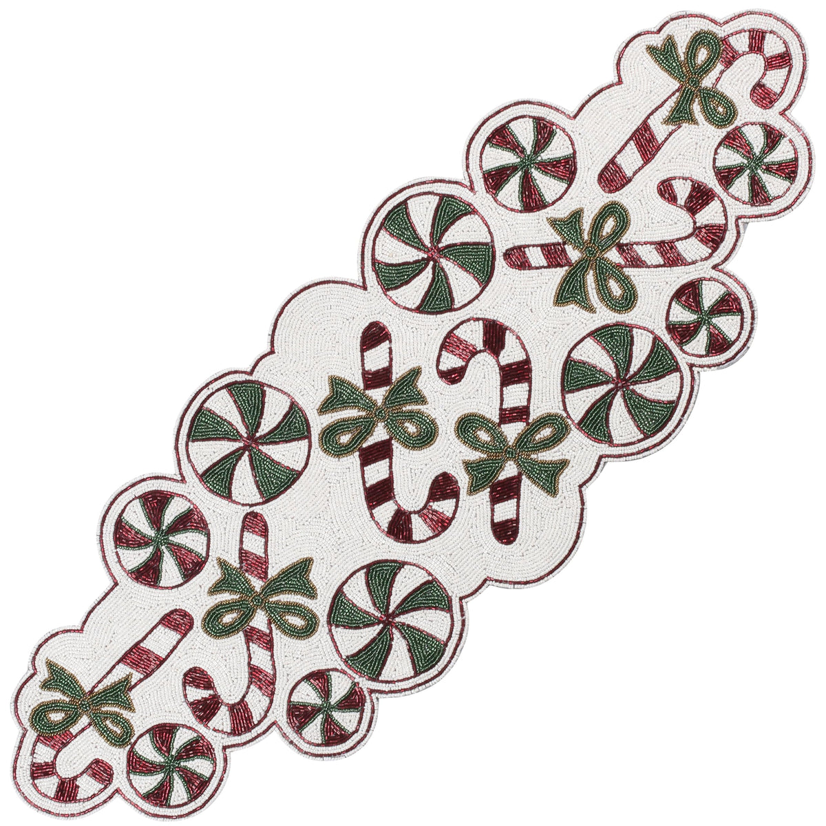 Boho Beaded Runner 36 inch - 13x36 Handmade Beaded Runner 36 inch for Tabletop - Home Décor Mat for Wedding Party Baby Shower Family Gathering (Red Green White) - ALPHA Living HOME