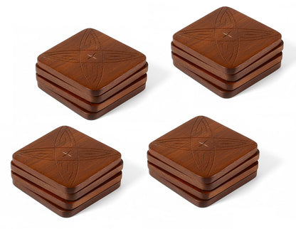 Table Coasters Wooden Coaster Drink Coasters for Tabletop Protection Outdoor Coasters Coffee Table Coasters Set of 12 - Cup Mat Drink Hot Pads Mats Set - Rust Brown