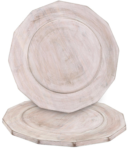 Alpha Living Home Acacia Wood Plates Set of 2 Round Wooden Dinner Plates, Charger Serving Tray Lightweight, Natural Dinnerware Dishes for Steak, Snack, Dessert, Cake, Housewarming - White Pecan