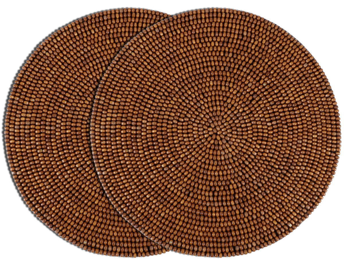 Round Woven Placemats 2 Pack, Natural Wood Place mats with Cotton Back, Table Mats for Dining Table, Fall, Halloween, Thanksgiving, Christmas (Dark Brown)