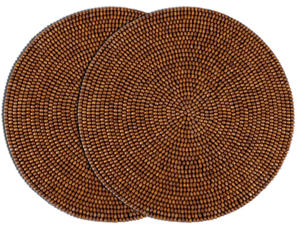 Round Woven Placemats 2 Pack, Natural Wood Place mats with Cotton Back, Table Mats for Dining Table, Fall, Halloween, Thanksgiving, Christmas (Dark Brown)