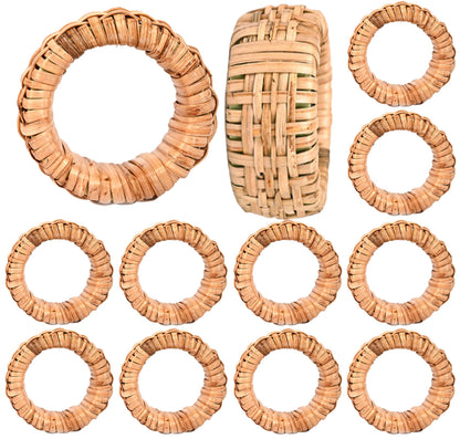 ALPHA Living HOME Boho Chic Dining Décor Set of 12 - Handmade Napkin Rings Rustic Woven Rattan Napkin Holders for Dining Table, Weddings, Parties, Holiday Gatherings, and Everyday Use (Natural)