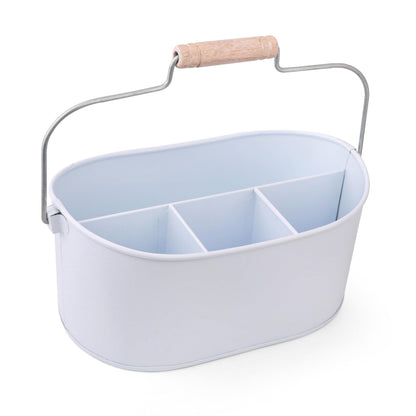 Alpha Living Home Farmhouse 4 Section Galvanized Utensil Caddy - Versatile Organizer for Kitchen, Party & Outdoor Events Rustic Silverware Holder, Cutlery Organizer, Picnic (White)