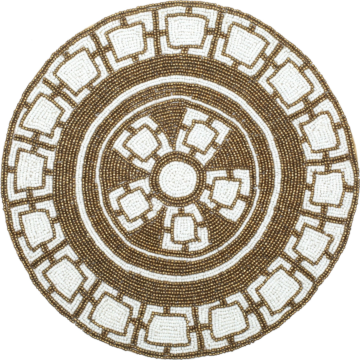 ALPHA Living HOME Round Beaded Placemat – Brown & White, Set of 1
