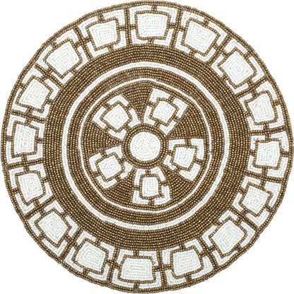 ALPHA Living HOME Round Beaded Placemat – Brown & White, Set of 1