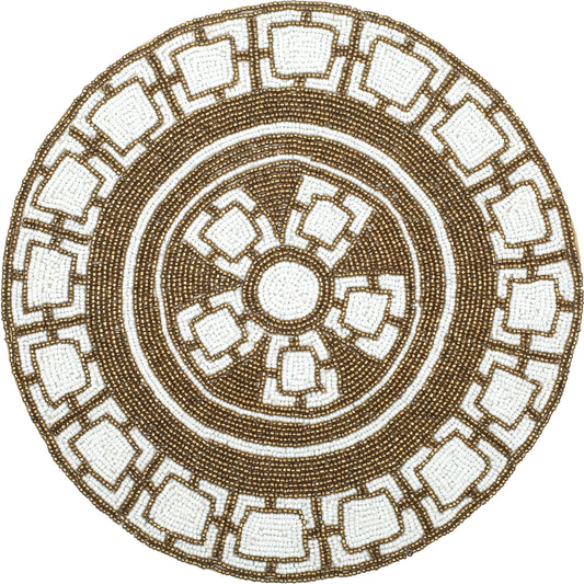 ALPHA Living HOME Round Beaded Placemat – Brown & White, Set of 1