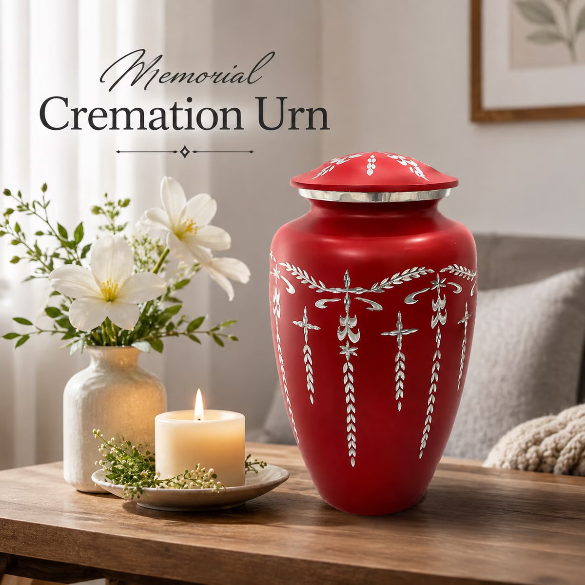 Adult Aluminum Cremation Urn for Human Ashes, Dignified Memorial Urn, Durable Metal Funeral Urn with Secure Lid, Funeral Urn for Loved Ones (Maroon) - ALPHA Living HOME