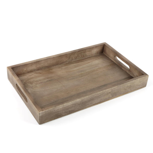 Mango Wood Serving Tray Handmade Metal fruit bowl Decorative Vanity Platter Tray, Kitchen Bathroom Counter Storage Counter Organizer - Walnut Light