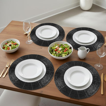 ALPHA Living HOME Round Beaded Placemats – Handmade Glass Bead Charger Table Mats, Set of 4 (Jet Black)