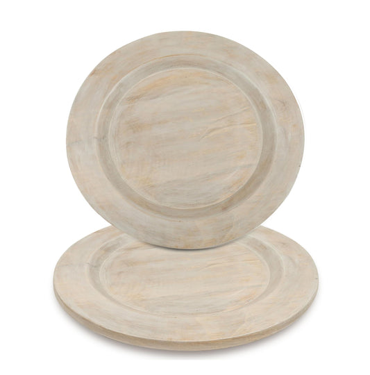 Alpha Living Home Wooden Charger Plates - 2 Piece Salad Appetizer Plate Lightweight Round Plates Desserts and Sushi Sauce Dishes, Handcrafted, Smooth Surface, Durable 13 inch (Off White)