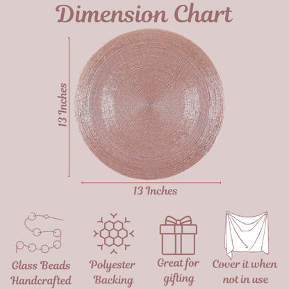 13-Inch Round Beaded Placemats, Pink, Set of 4