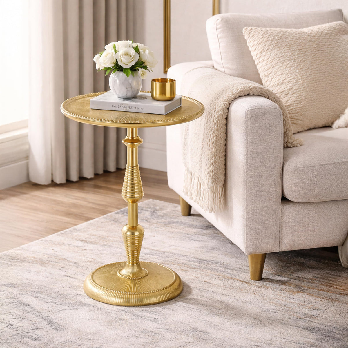 Alpha Living Home Modern Accent Table End Table for Indoor Use - Small Side Tables for Spaces Living Room, Bedroom, Entryway, Small Spaces Nightstand, Plant Stand (Gold)
