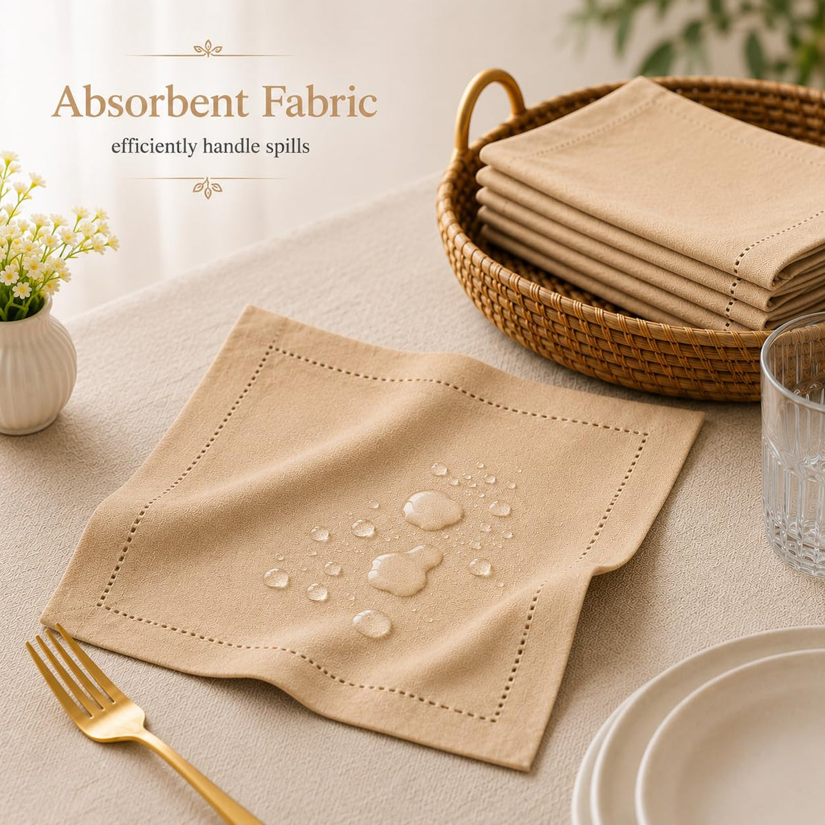 Cotton Cloth Dinner Napkins, Tan, 12- Pack