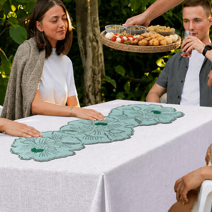 Beaded Table Runner 13x36 Inch, Handmade Decorative Dining Table Centerpiece with Premium Glass Beads & Polyester Back, Elegant Runner for Coffee, Console & Dresser Tables, Light Green