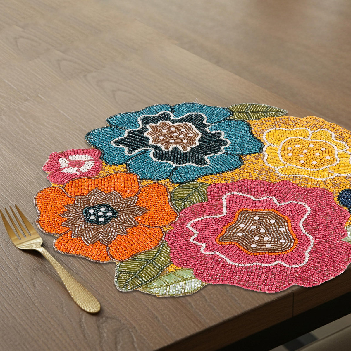 Alpha Living 13-Inch Round Beaded Placemat, Multi, Set of 1