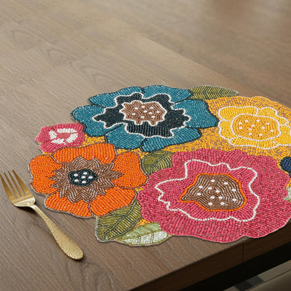 Alpha Living 13-Inch Round Beaded Placemat, Multi, Set of 1