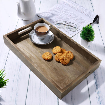 Mango Wood Serving Tray Handmade Metal fruit bowl Decorative Vanity Platter Tray, Kitchen Bathroom Counter Storage Counter Organizer - Walnut Light