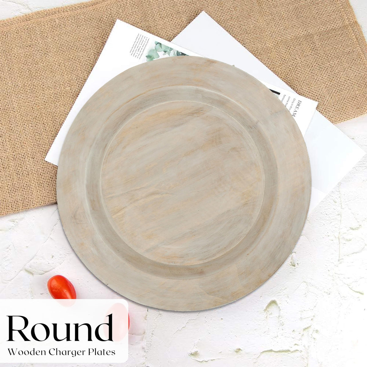 Alpha Living Home Wooden Charger Plates - 2 Piece Salad Appetizer Plate Lightweight Round Plates Desserts and Sushi Sauce Dishes, Handcrafted, Smooth Surface, Durable 13 inch (Off White)