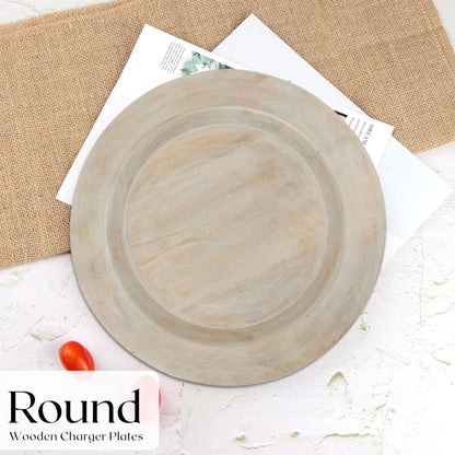 Alpha Living Home Wooden Charger Plates - 2 Piece Salad Appetizer Plate Lightweight Round Plates Desserts and Sushi Sauce Dishes, Handcrafted, Smooth Surface, Durable 13 inch (Off White)