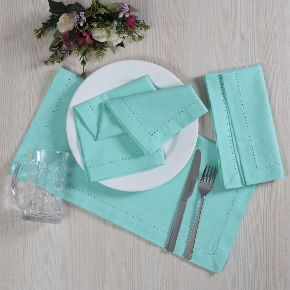 Alpha Living Home Cotton Cloth Napkins, Aqua, 18x18 in, Set of 12