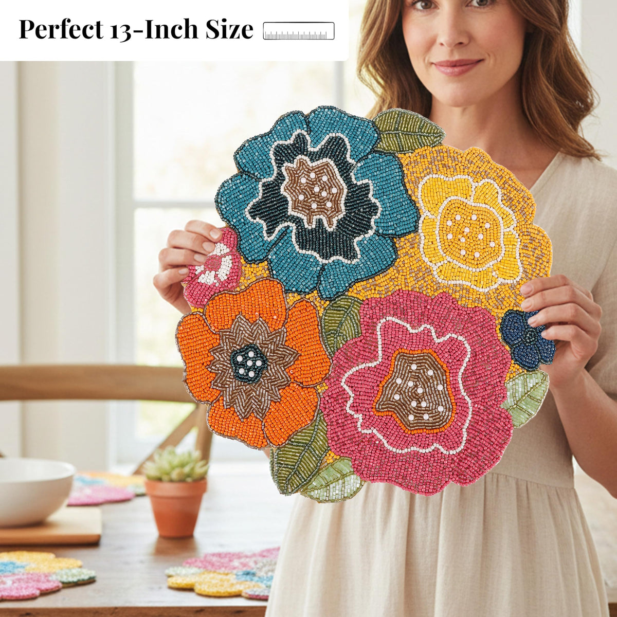 Alpha Living 13-Inch Round Beaded Placemat, Multi, Set of 1