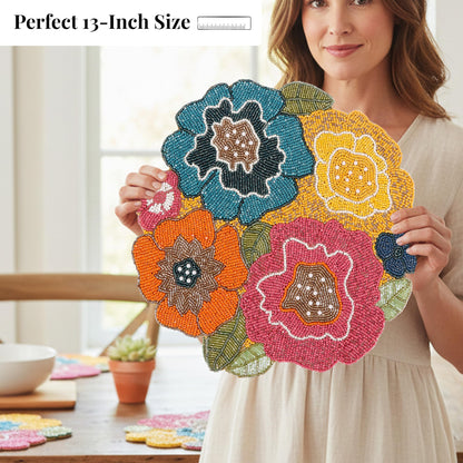Alpha Living 13-Inch Round Beaded Placemat, Multi, Set of 1