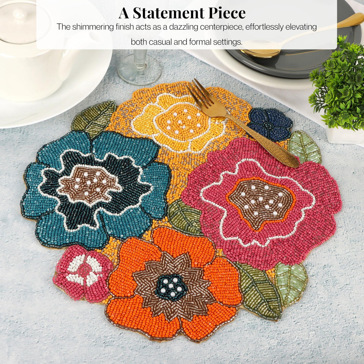Alpha Living 13-Inch Round Beaded Placemat, Multi, Set of 1