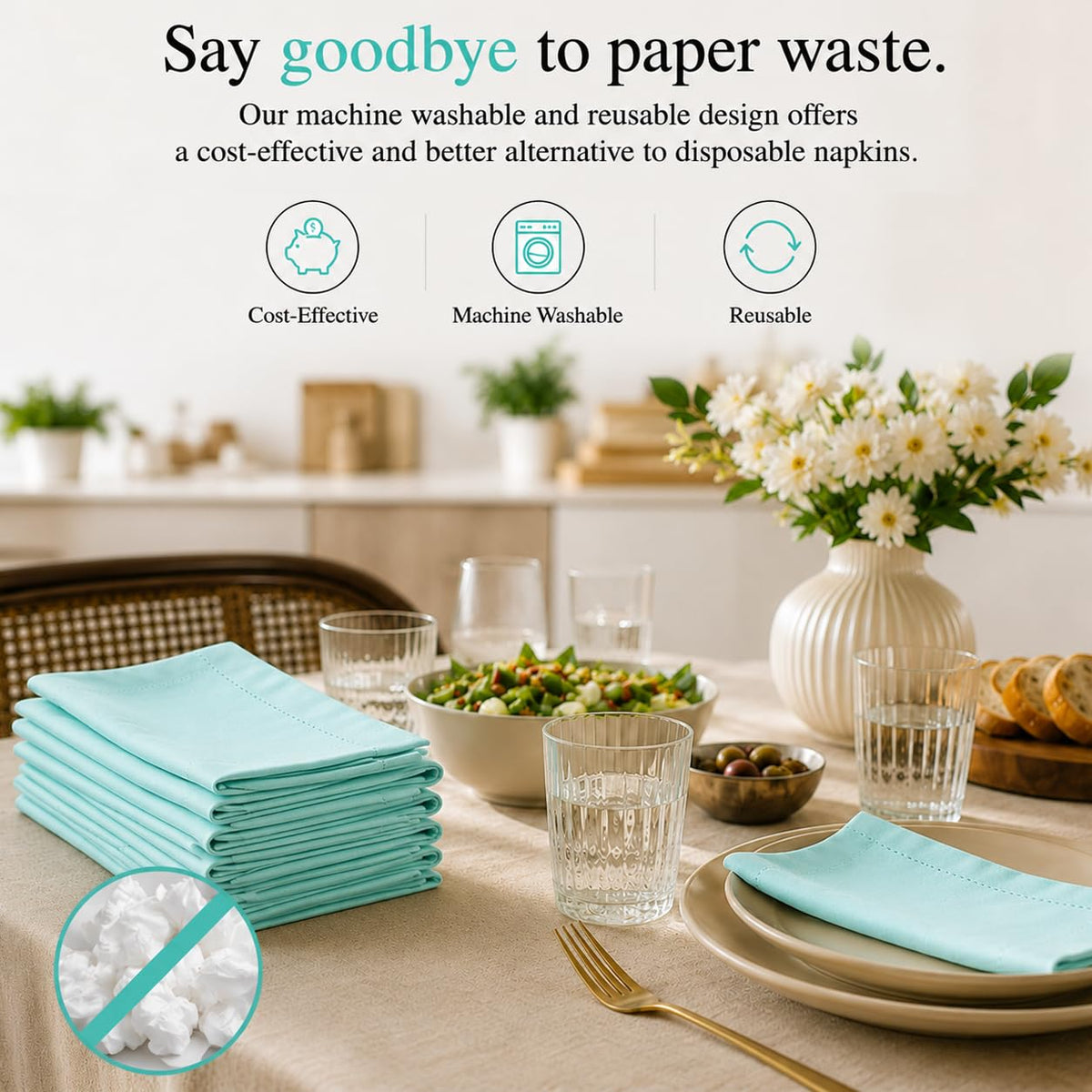 Alpha Living Home Cotton Cloth Napkins, Aqua, 18x18 in, Set of 12