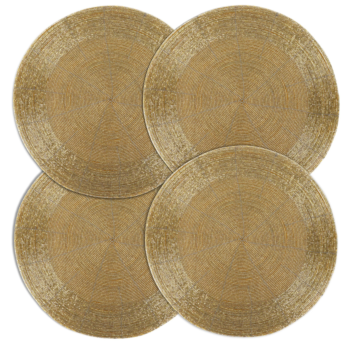 Alpha Living 13-Inch Round Beaded Placemats, Gold, Set of 4