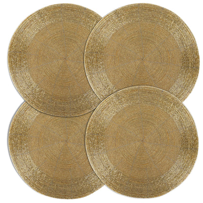 Alpha Living 13-Inch Round Beaded Placemats, Gold, Set of 4